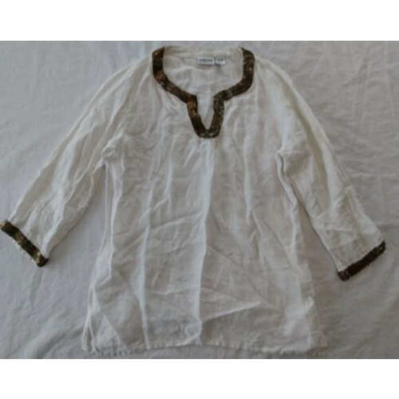 Chico's Tops - Chico's White Tunic Blouse Linen Sequins Women's Size 1